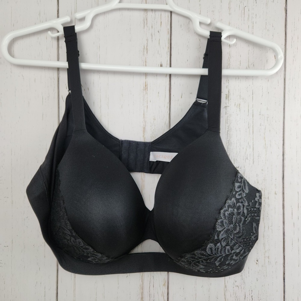 Cacique Lightly Lined Full Coverage Bra Womens 46C Black Floral Lace 1135208